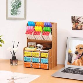img 1 attached to Organize Your Desk With Marbrasse Upgraded Wooden Pencil Holder - Art Supply & Stationary Organizer Caddy (B16GZ-Cherry)