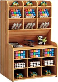 img 4 attached to Organize Your Desk With Marbrasse Upgraded Wooden Pencil Holder - Art Supply & Stationary Organizer Caddy (B16GZ-Cherry)