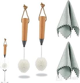 img 3 attached to 🍾 ZHUOMINGJIA 4-Pack Goblet Cleaning Kit: 2 Microfiber Cloth + 2 Foam Bristle Brushes with Wooden Handles for Champagne Flutes Glassware - Effective Drinking Cleaner Tool