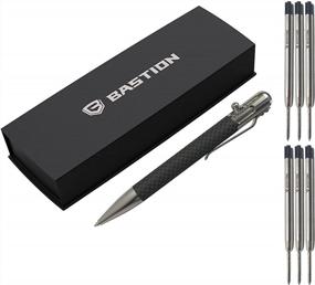 img 3 attached to Bastion Carbon Fiber & Stainless Steel Pen Set: 6 Gel Black Ink Refills, Bolt Metal Fine Point - Luxury Ballpoint Pen Combo For Men & Women