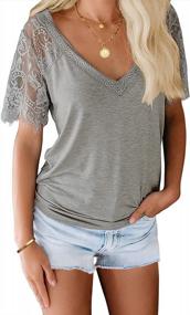 img 4 attached to Scalloped Lace V-Neck Tee Shirt With Short Sleeves, Perfect For Summer - LookbookStore Women'S Fashion