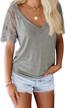 scalloped lace v-neck tee shirt with short sleeves, perfect for summer - lookbookstore women's fashion logo