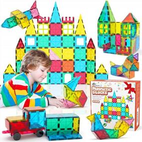 img 4 attached to Unlock Your Child'S Creativity With Jasonwell'S 65Pc Magnetic Tiles Building Blocks Set – Ideal STEM Toys For Boys And Girls Aged 3-10+