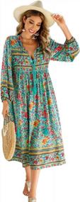img 4 attached to Women'S Long Sleeve Floral Print Retro V Neck Tassel Bohemian Midi Dress By R.Vivimos