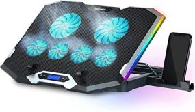 img 4 attached to TopMate C11 Laptop Cooling Pad - 6 Quiet Fans, RGB Gaming Notebook Cooler, Adjustable Height & Phone Holder For 15.6-17.3 Inch Laptops - Ice Blue LED Light