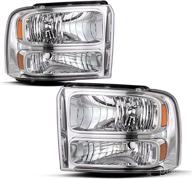 🔦 jsboyat chrome housing headlight assembly replacement for 2005-2007 ford f250 f350 f450 f550 super duty/2005 ford excursion - driver and passenger side with amber reflector логотип