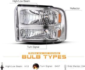 img 3 attached to 🔦 JSBOYAT Chrome Housing Headlight Assembly Replacement for 2005-2007 Ford F250 F350 F450 F550 Super Duty/2005 Ford Excursion - Driver and Passenger Side with Amber Reflector