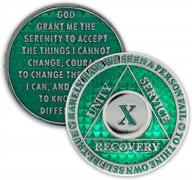 10 year sobriety coin legacy aa chip thick triplate recovery anniversary token (green) logo