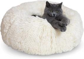 img 3 attached to 🐱 Cozy and Waterproof Soft Round Donut Cat Bed - Perfect for Indoor Cats and Small-Medium Size CatDogs. Fluffy, Washable, and Calming Pet Bed with Plush Cushion in One Size (White)