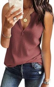 img 4 attached to Summer Sleeveless V-Neck Waffle Knit Tank Tops For Women - Casual, Loose-Fitting Tee Shirts