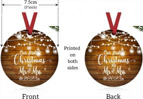 img 1 attached to 2023 Mr. And Mrs. First Christmas Ornament - Married Wedding Gift Decoration With 3" Dark Wood Design And Lights
