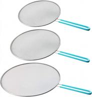 antallcky 3 pack grease splatter screen set with silicone handle - frying pan splatter guard shield - no mess, no burns - ultra-fine mesh lids - stainless steel material - 9.8, 11.5, 13 inches sizes logo