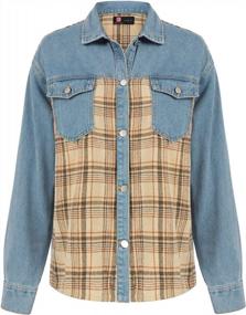 img 3 attached to Vintage Trucker Shacket Jacket: KANCY KOLE Jean Plaid Denim Button Down