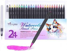 img 4 attached to 24-Color Watercolor Brush Pens Set For Adults And Kids - Tiaoyeer Refillable Watercolor Paint Markers For Coloring, Painting, Drawing, Comic, And Calligraphy With Water Blending Brush