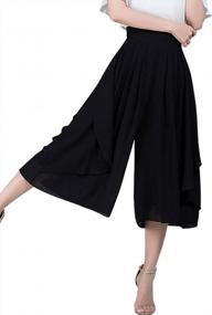 img 3 attached to Chic Pleated Chiffon Culottes With High Waist And Wide-Leg Style For Women