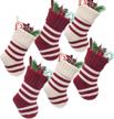 set of 6 limbridge 9-inch knitted stripe mini christmas stockings in rustic burgundy and cream - perfect goodie bags and holiday decorations for family and friends logo