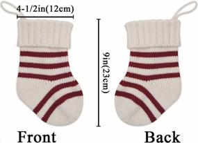 img 3 attached to Set Of 6 LimBridge 9-Inch Knitted Stripe Mini Christmas Stockings In Rustic Burgundy And Cream - Perfect Goodie Bags And Holiday Decorations For Family And Friends