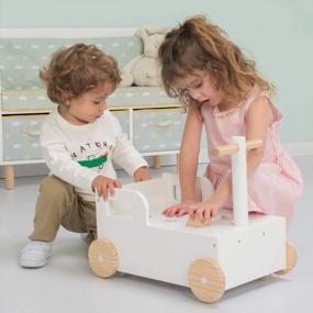 img 2 attached to 👶 Crown Children 2-in-1 Baby Learning Walker Wooden Strollers with Blocks - Toddler Baby Push Walker Toys for 1-3 Years Old - Sturdy Construction (Building Block)