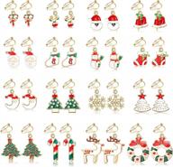 16 pairs christmas clip on earrings for women - xmas tree bell santa elk snowflake no piercing dangle drop earrings by sailimue logo