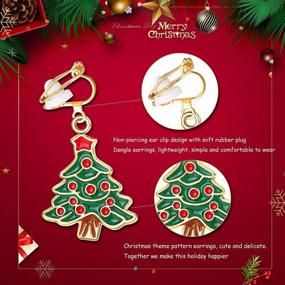 img 3 attached to 16 Pairs Christmas Clip On Earrings For Women - Xmas Tree Bell Santa Elk Snowflake No Piercing Dangle Drop Earrings By SAILIMUE