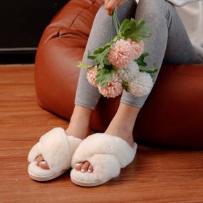 img 3 attached to Women'S LongBay Fuzzy Memory Foam Cross Band Slippers - Open Toe House Shoes