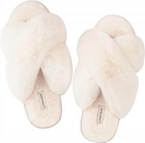 img 4 attached to Women'S LongBay Fuzzy Memory Foam Cross Band Slippers - Open Toe House Shoes