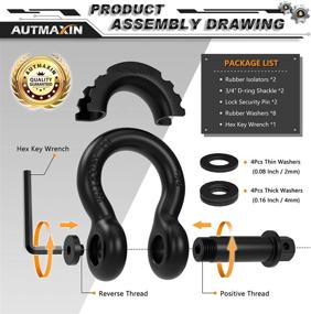 img 2 attached to 🔗 AUTMAXIN Shackles 3/4" D Ring Shackle (2 Pack) 58,000 lbs Break Strength with 7/8" Anti-Loose Security Pin, Shackle Isolator & Washer Kit - Ideal for Tow Strap Winch Off-Road Vehicle Recovery - Matte Black