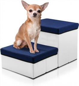 img 4 attached to Folding Pet Stairs For Small To Medium Dogs, 2-Steps, Holds Up To 50 Lbs - Blue