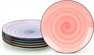 set of 6 large ceramic dinner plates, 10 inch porcelain serving plate for salad, pizza, steak and pasta - dishwasher and microwave safe assorted warm colors by kitchentour logo