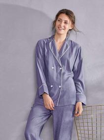 img 1 attached to Soft And Cozy Women'S Cotton Pajama Set With Long Sleeves, Flat Collar, And Chest Pocket - Breathable Tencel Rayon Sleepwear In Sizes S-XL