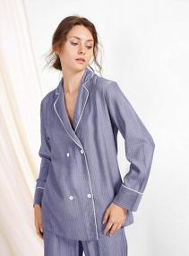 img 2 attached to Soft And Cozy Women'S Cotton Pajama Set With Long Sleeves, Flat Collar, And Chest Pocket - Breathable Tencel Rayon Sleepwear In Sizes S-XL