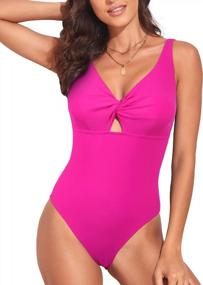 img 4 attached to Firpearl Women'S Tummy Control Swimsuit With V Neckline, Front Twist Keyhole Detail, And Sexy Design - Perfect For Pool Parties And Beach Days