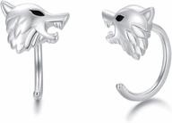 hypoallergenic 925 sterling silver wolf half hoop earrings - animal wolf head huggie 🐺 earrings for women, girls with sensitive ears - perfect gift for mom, daughter, wife, grandma logo