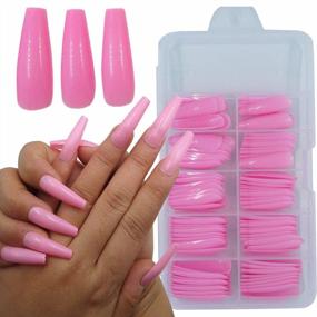 img 4 attached to Get Glamorous With 100 Extra-Long Pink Coffin Press-On Nails For Women And Girls - Perfect For Salon Nail Art And DIY At Home