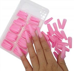 img 3 attached to Get Glamorous With 100 Extra-Long Pink Coffin Press-On Nails For Women And Girls - Perfect For Salon Nail Art And DIY At Home