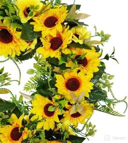 img 1 attached to 🌻 Artificial Sunflower Wreath - 18in Spring Summer Decor with Green Leaves for Home Office Door Wall Wedding Holiday