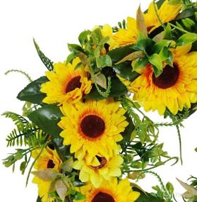 img 2 attached to 🌻 Artificial Sunflower Wreath - 18in Spring Summer Decor with Green Leaves for Home Office Door Wall Wedding Holiday