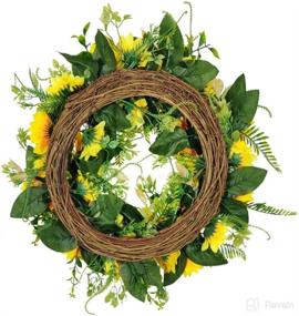 img 3 attached to 🌻 Artificial Sunflower Wreath - 18in Spring Summer Decor with Green Leaves for Home Office Door Wall Wedding Holiday