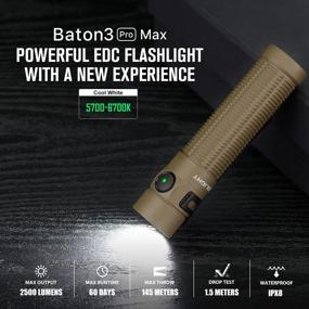 img 3 attached to Olight Baton3 Pro Max 2500 Lumens Rechargeable Compact EDC Flashlight With Safety Proximity Sensor, High Lumen LED Pocket Torch For Camping, Hiking And Emergency (Magnesium Alloy-Desert Tan)