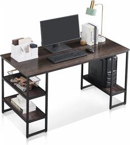 img 3 attached to Большой компьютерный стол с полками, игровой стол для домашнего офиса, письменный стол с подставкой для процессора для портативного ПК.
