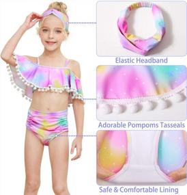 img 1 attached to Купальник из 2 частей для девочек, бикини, танкини, пляжная одежда, купальный костюм с лентой для волос для детей