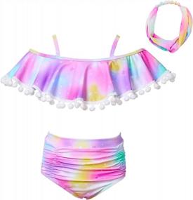 img 4 attached to Girls 2-Piece Swimsuit Bikini Tankini Beachwear Bathing Suit With Hairband For Kids