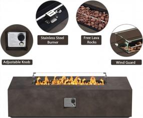 img 1 attached to UPHA 56'' Rectangular Propane Gas Fire Pit Table With Wind Guard And Fire Table Tank, Auto-Ignition 50000 BTU Fire Table For Patio, Brown Concrete Finish, 56''L X 28''W X 12.8''H