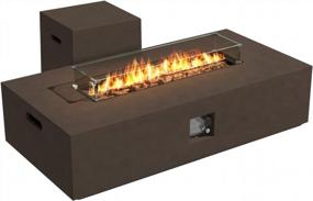 img 4 attached to UPHA 56'' Rectangular Propane Gas Fire Pit Table With Wind Guard And Fire Table Tank, Auto-Ignition 50000 BTU Fire Table For Patio, Brown Concrete Finish, 56''L X 28''W X 12.8''H