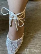 img 1 attached to Ivory Lace Mesh Wedding Shoes: Comfortable Mid Heel, Ankle Strap, Pointy Toe Pumps review by Steve Collins