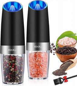 img 4 attached to XinXu Gravity Automatic Pepper And Salt Mill, Stainless Steel, Adjustable Coarseness With Blue LED Light, One Hand Operated, Come With Brush, Gift Ideal For Housewarming, Black