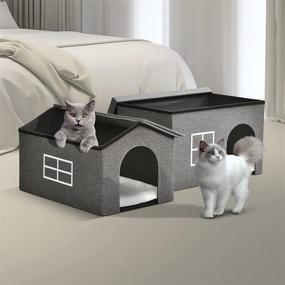 img 3 attached to 🐱 Premium APEXCHASER 2-Tier Cat House: Spacious Fabric Cubes for Indoor Cats, Collapsible & Cozy Cat Condo with Removable Mat - Easy Assemble & Store