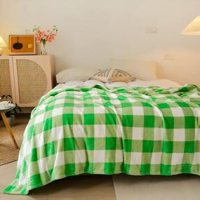 img 3 attached to Одеяло из фланелевого флиса в клетку Buffalo - легкое и уютное для кровати и дивана - белый / зеленый клетчатый дизайн - 350 GSM - размер 50 X 60