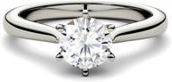0.5 cttw charles & colvard moissanite engagement ring for women - 5mm round cut dew lab grown 14k white gold with rhodium logo