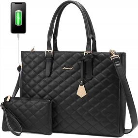 img 4 attached to LOVEVOOK Laptop Bag For Women, Work Tote Bag Quilted Leather Computer Shoulder Bag, 15.6 Inch Laptop Tote Purse Set, Waterproof Business Briefcase Handbag 2 PCS For Office,Teacher Black